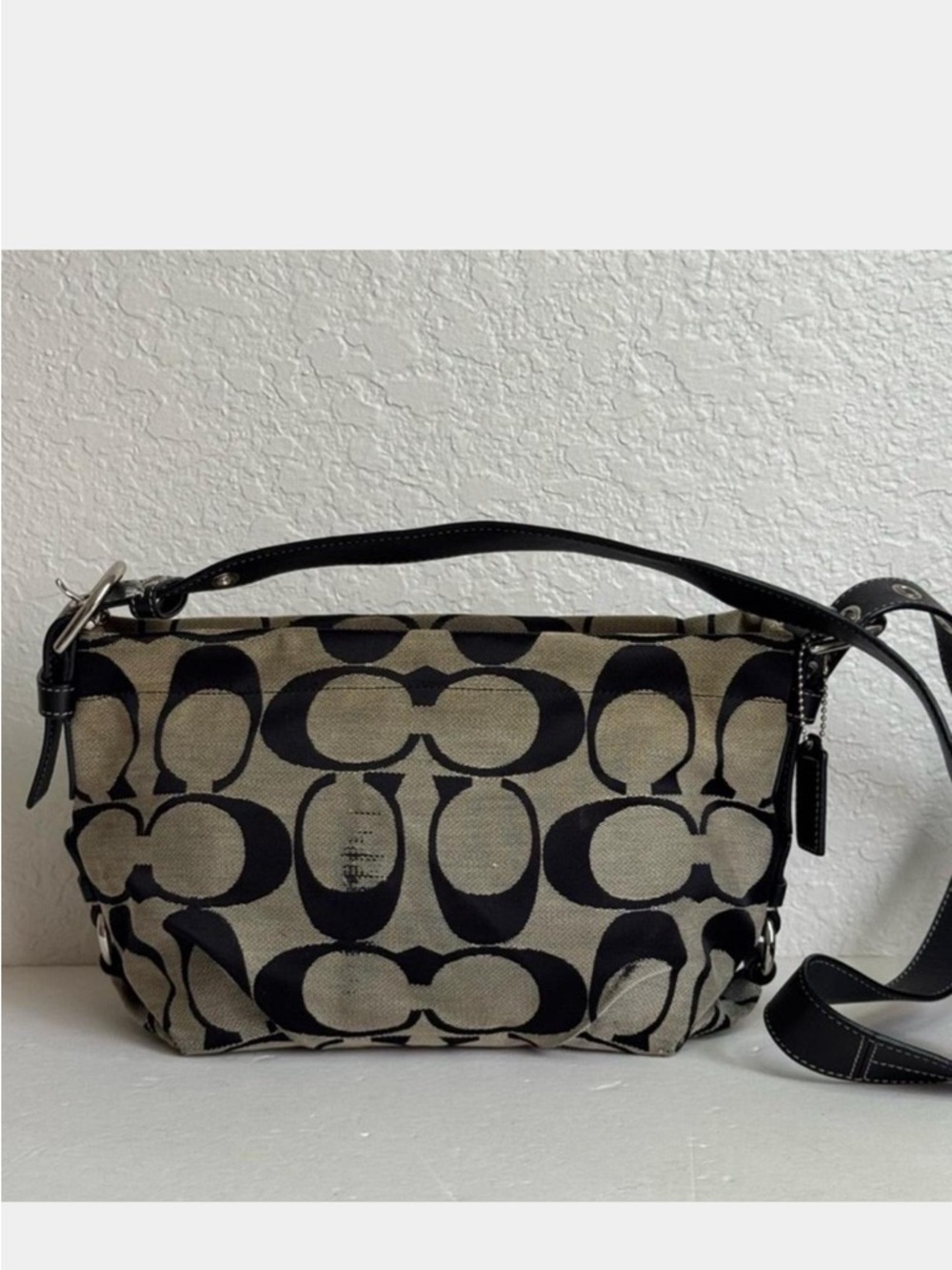 Coach Black and Tan Logo Jacquard Shoulder Bag